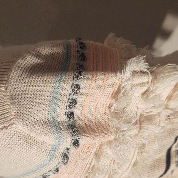 LOFT Fringe Striped White Sweater Sz M - Picture 5 of 10